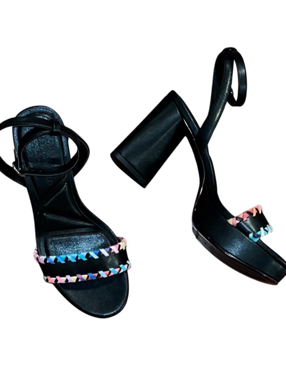 Karl Lagerfeld Leather Textile Black Heels Ankle Strap NWOB US 6M Color Strap